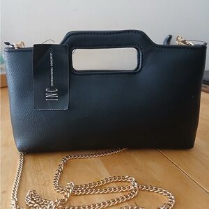 INC International Concepts Black Clutch with Gold Chain